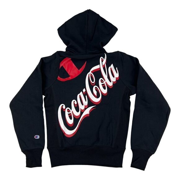 New Champion Men  US XS Black Hoody Logo Pullover Coca-Cola Sweatshirt Comfort - Picture 1 of 11